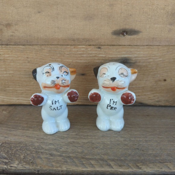 Vintage 1950s Bonzo Dog Salt and Pepper Shakers I'm Pep I'm Salt Made in Japan - Picture 1 of 11